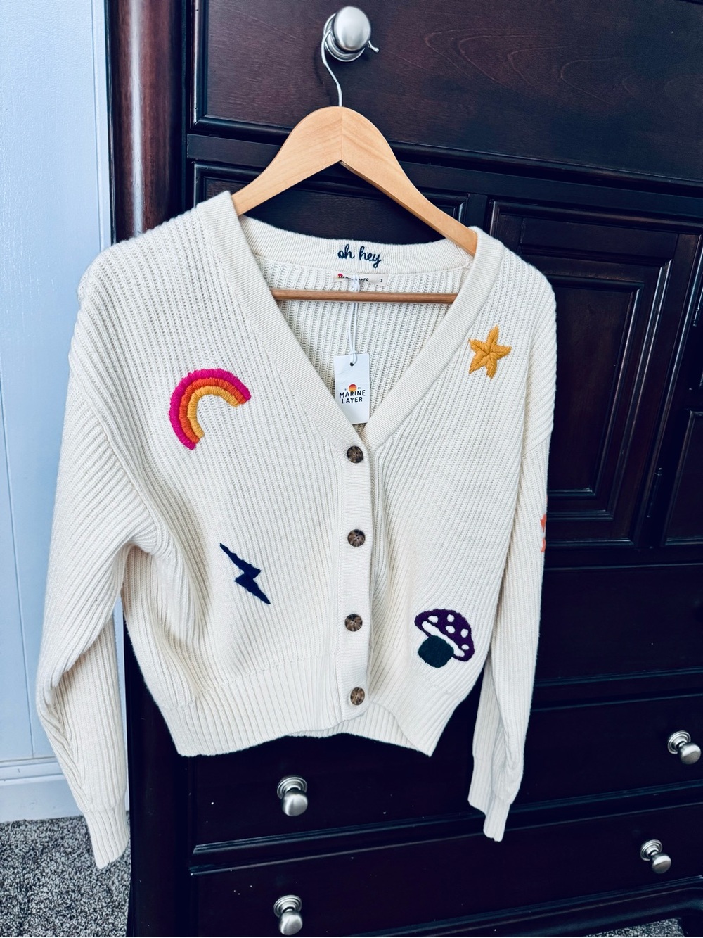 New Marine Layer "Oh Hey" Cream Embroidered V-Neck Cardigan ππβοΈ - Picture 2 of 10